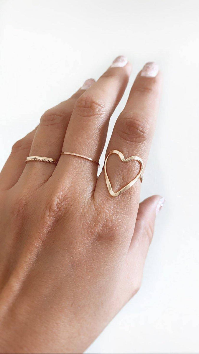 Tiny Heart Ring, Dainty Stackable Rings, Gold Minimal Rings Sterling Silver / 5