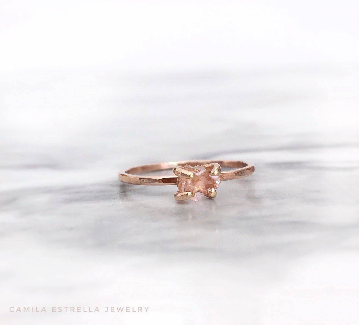 Raw rose quartz engagement on sale ring